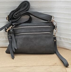 Charming Charlie Grey Faux Leather Convertible Crossbody Wristlet
